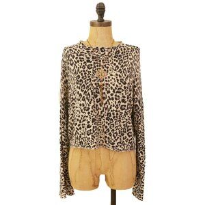 Olivaceous Crop Thin Sweater Top Size S Raglan Long Sleeve Cheetah Print EUC B49